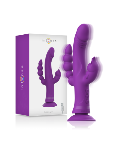 INTENSE - CASANOVA TRIUŠIO SILIKONINIS VIBRATORIUS SU TRIJU VARIKLIU, VIOLETINIS