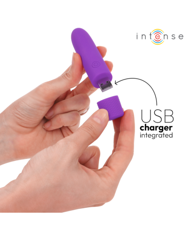INTENSE - SYMONE USB ĮKRAUNAMAS VIBRUOJAMAS ŽIEDAS 8 VIBRACIJOS VIOLETINĖS 10 X 2,2 CM