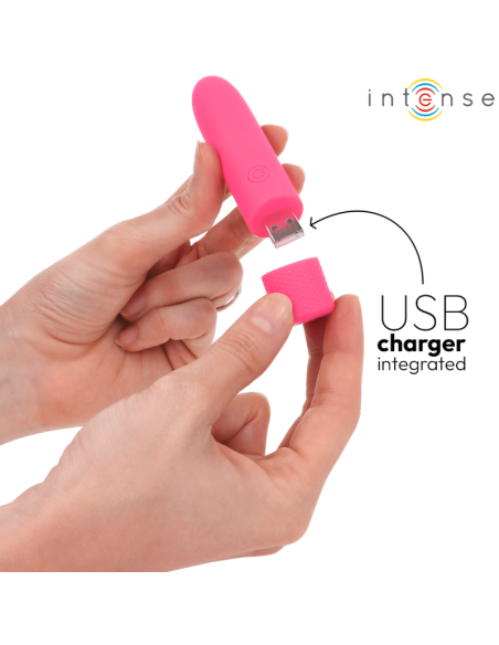 INTENSE - SYMONE USB ĮKRAUNAMAS VIBRUOJAMAS ŽIEDAS 8 VIBRACIJOS ROŽINIS 10 X 2,2 CM