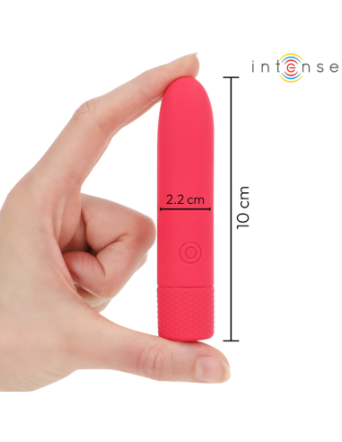 INTENSE - SYMONE USB ĮKRAUNAMAS VIBRUOJAMAS BULLET 8 VIBRACIJOS RAUDONOS 10 X 2,2 CM
