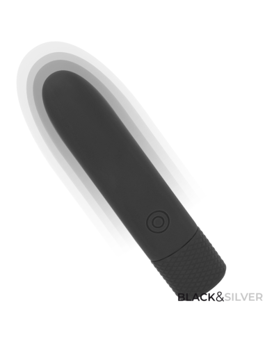 BLACK and SILVER - GERI USB RECHARGEABLE VIBRATING BULLET 8 VIBRATIONS BLACK 10 X 2.2 CM