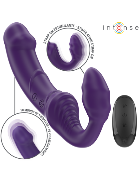INTENSE - JILL DVIGUBAS VIBRATORIAUS 20 CM PURPURINIS NUOTOLINIO VALDYMO PULTAS