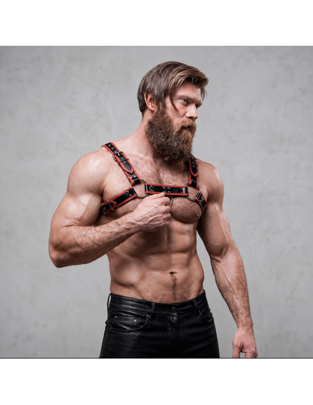 FETISH SUBMISSIVE ATTITUDE – VYRIŠKAS EKOLOGIŠKAS KRŪTINĖS DIRŽAS, JUODA-RAUDONA