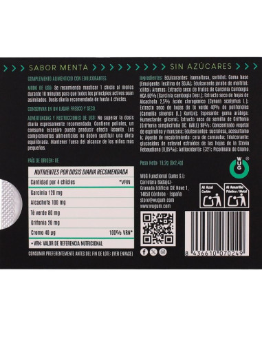 WUG DIET - SUGAR-FREE FUNCTIONAL MINT GUM BLISTER 8 PCS