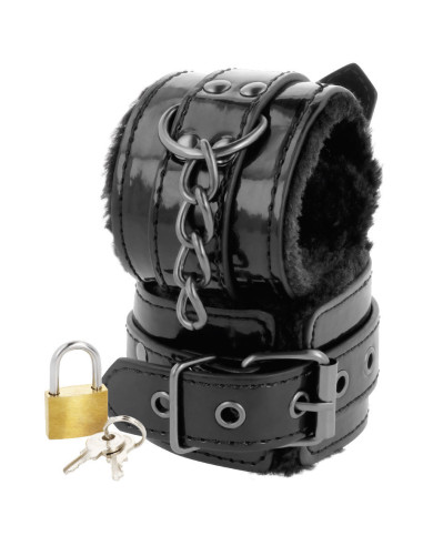DARKNESS - BLACK ADJUSTABLE LEATHER HANDCUFFS WITH PADLOCK