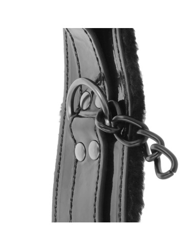 DARKNESS - ADJUSTABLE BLACK LEATHER ANKLE HANDCUFFS WITH PADLOCK