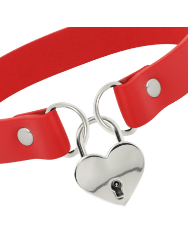 COQUETTE CHIC DESIRE - RED VEGAN LEATHER NECKLACE WITH HEART ACCESSORY WITH KEY