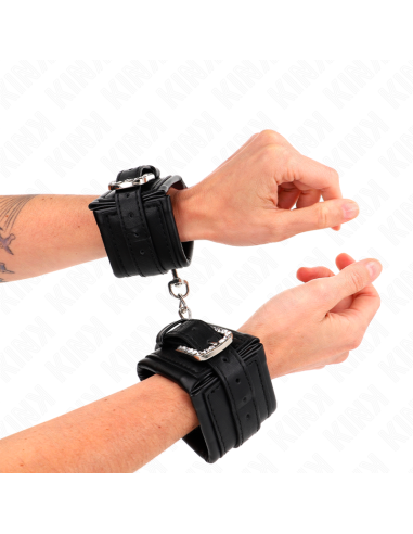 KINK - RHINESTONE BUCKLE WRIST RESTRAINTS BLACK ADJUSTABLE 25-32 CM X 5.5 CM