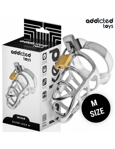 ADDICTED TOYS LOCKED - SILVER LOCK PENIS CAGE METAL SIZE M