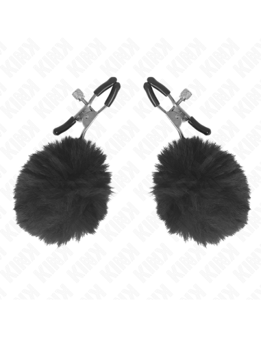KINK - FAUX FUR BALL NIPPLE CLAMP BLACK 6 CM