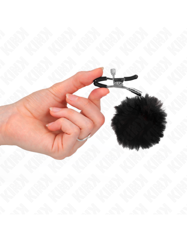KINK - Dirbtinio kailio spenelių laikiklis su kamuoliukais, juodas, 6 cm