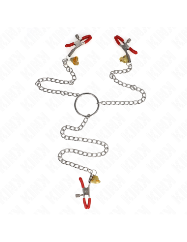 KINK - BELL TRIPLE NIPPLE AND CLIT CLAMPS RED WITH CHAIN 30 CM