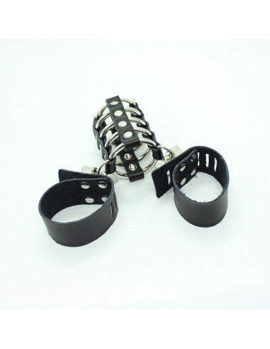 OHMAMA FETISH - PENIS CAGE WITH METAL RINGS AND LEATHER STRAPS
