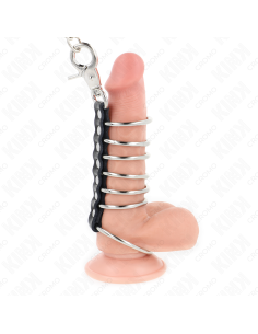 KINK - 7 metaliniai penio žiedai nuo 3,8 cm iki 5 cm, sujungti oda ir metaline grandine 100 cm 2