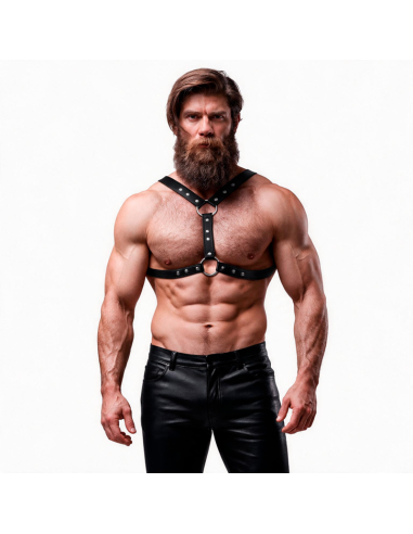 FETISH SUBMISSIVE ATTITUDE – EKOLOGIŠKOS ODOS KRŪTINĖS DIRŽAS SU DVIGUBA ATRAMA IR KYGELĖMIS VYRAMS