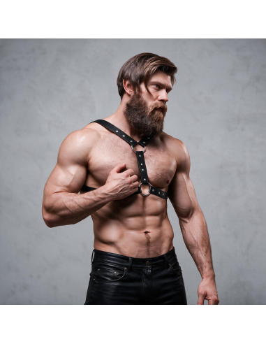 FETISH SUBMISSIVE ATTITUDE - ECO-LEATHER CHEST HARNESS WITH DOUBLE SUPPORT AND STUDS FOR MEN