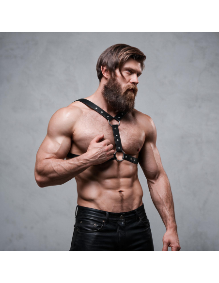 FETISH SUBMISSIVE ATTITUDE - ECO-LEATHER CHEST HARNESS WITH DOUBLE SUPPORT AND STUDS FOR MEN