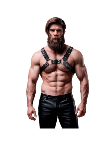 FETISH SUBMISSIVE ATTITUDE - MENS ADJUSTABLE ECO-LEATHER CHEST BULLDOG HARNESS