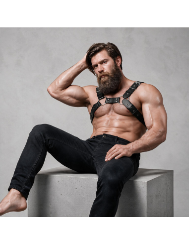 FETISH SUBMISSIVE ATTITUDE - MENS ADJUSTABLE ECO-LEATHER CHEST BULLDOG HARNESS