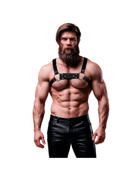 FETISH SUBMISSIVE ATTITUDE - MENS ECO-LEATHER BULLDOG CHEST HARNESS SIZE M-L