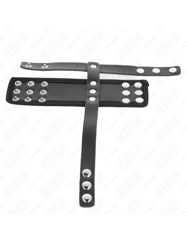 KINK - LEATHER PENIS CAGE RING WITH ADJUSTABLE COATED BALL DIVIDER STRAP