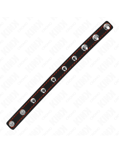 KINK - LEATHER PENIS RING WITH PRESSURE CLOSURE RED LINING 21 X 1.5 CM