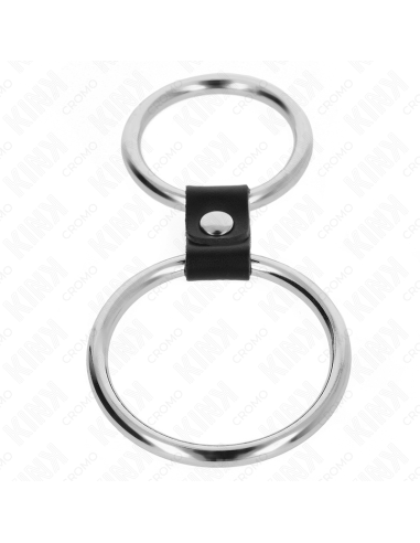 KINK - Dvigubas metalinis penio žiedas 3,7–5 cm, sujungtas odiniu dirželiu, 1 modelis