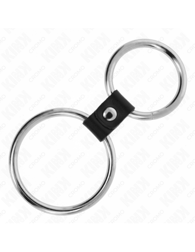 KINK - Dvigubas metalinis penio žiedas 3,7–5 cm, sujungtas odiniu dirželiu, 1 modelis