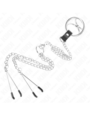 KINK - TRIGUBAS CHROMETAS METALINIS PENIO ŽIEDAS 3 CM IKI 4,5 CM SU 26 CM METALINE GRANDINE IR SPENELIŲ LAIKIKLIAIS