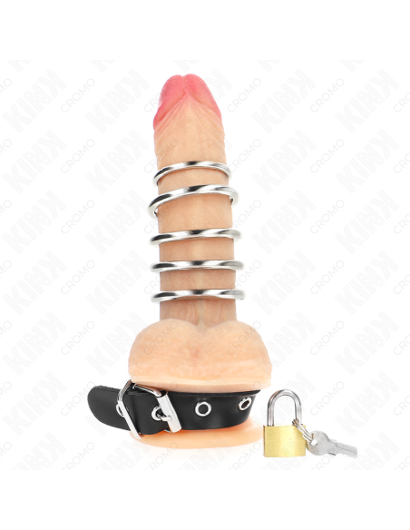 KINK - ODINIS PENIO ŽIEDAS SU UŽRAKTU 21 X 2 CM IR 5 METALINIAI ŽIEDAI NUO 3 CM IKI 4 CM