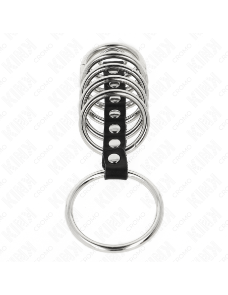 KINK - 7 METAL PENIS RINGS 3.2 CM TO 5 CM CONNECTED BY LEATHER