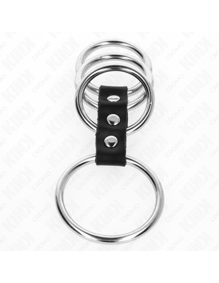 KINK - 4 metaliniai penio žiedai nuo 3,7 cm iki 5 cm, sujungti oda