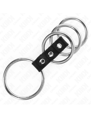 KINK - 4 metaliniai penio žiedai nuo 3,7 cm iki 5 cm, sujungti oda