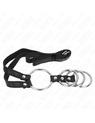 KINK - 4 sujungti metaliniai penio žiedai nuo 3,8 cm iki 5 cm su odiniu diržu 112 cm