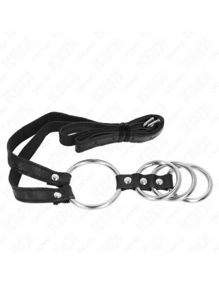 KINK - 4 sujungti metaliniai penio žiedai nuo 3,8 cm iki 5 cm su odiniu diržu 112 cm