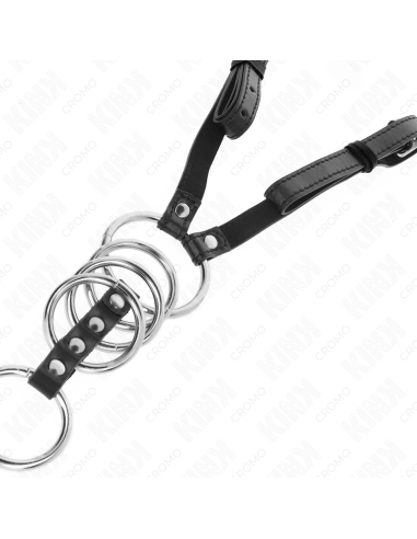 KINK - 5 PENIS RINGS 3.8 CM TO 5 CM METAL WITH LEATHER BELT 112 CM