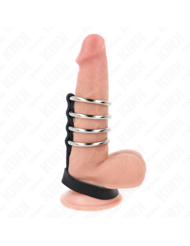 KINK - 4 METAL PENIS RINGS 3.8 CM CONNECTED WITH LEATHER STRAP 22 X 1.5 CM AND PRESSURE CLOSURE