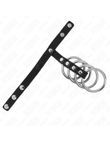 KINK - 4 metaliniai penio žiedai (3,8 cm), sujungti odiniu dirželiu (22 x 1,5 cm) ir užsegimu slėgiu