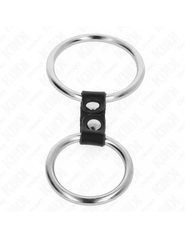 KINK - Dvigubas metalinis penio žiedas 3,7–5 cm, sujungtas odiniu dirželiu, 2 modelis