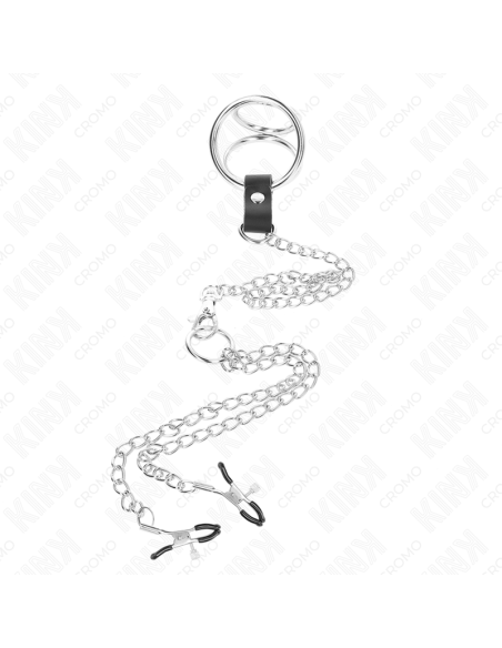 KINK - TRIGUBAS CHROMETAS METALINIS PENIO ŽIEDAS 3 CM IKI 4,5 CM SU 26 CM METALINE GRANDINE IR SPENELIŲ LAIKIKLIAIS