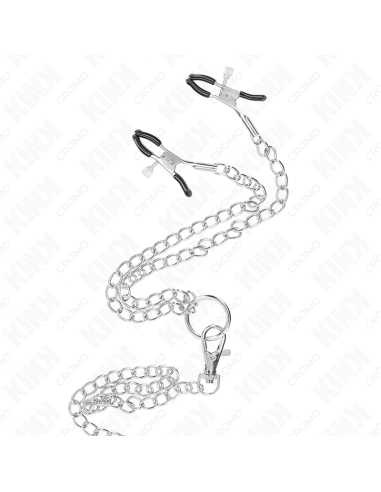 KINK - TRIPLE CHROME METAL PENIS RING 3 CM TO 4.5 CM WITH 26 CM METAL CHAIN AND NIPPLE CLIPS