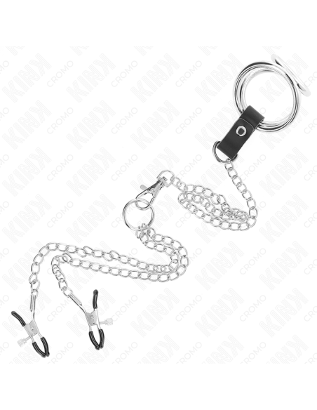 KINK - TRIGUBAS CHROMETAS METALINIS PENIO ŽIEDAS 3 CM IKI 4,5 CM SU 26 CM METALINE GRANDINE IR SPENELIŲ LAIKIKLIAIS