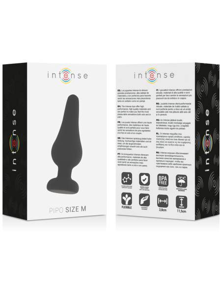 INTENSE - Analinis kaištis PIPO M, juodo silikono, 11 cm