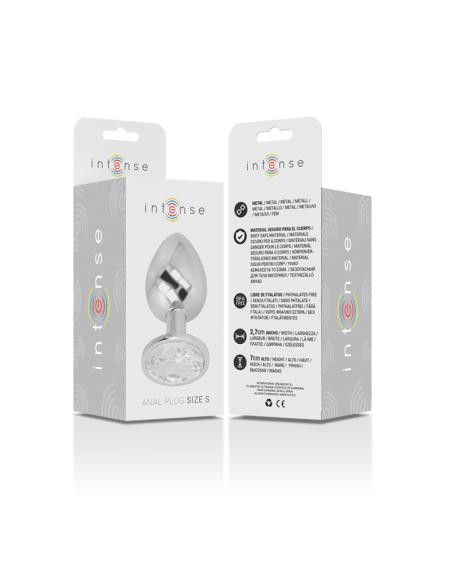 INTENSE - ALUMINUM METAL ANAL PLUG WITH SILVER CRYSTAL SIZE S