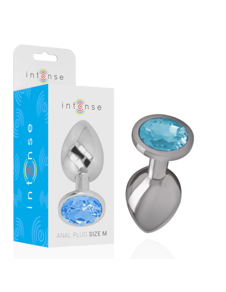 INTENSE - ALUMINUM METAL ANAL PLUG WITH BLUE GLASS SIZE M