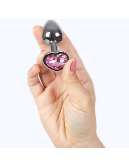 SECRETPLAY - metalinis užpakalio kamštis fuksijos spalvos širdies formos, mažas, 7 cm