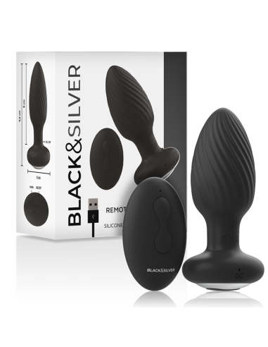 BLACKandSILVER - WELLS PLUG SILICONE ANAL ROTATOR REMOTE CONTROL