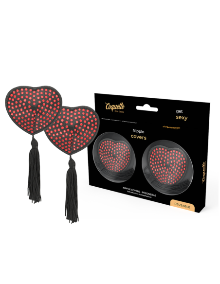 COQUETTE CHIC DESIRE – ŠIRDELĖS FORMOS SPENELIŲ DANGTELIAI, JUODOS – RAUDONOS FORMOS