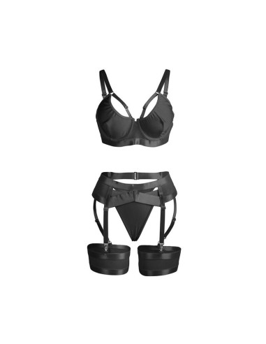 SUBBLIME - 955236 BLACK BONDAGE BRA WITH GARTER SET S-M
