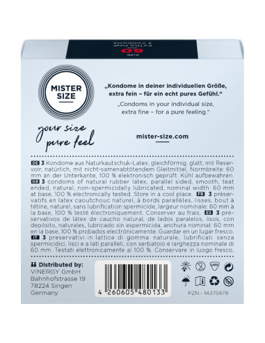 MISTER SIZE - CONDOM SIZE XL 60 MM (3 UNITS)